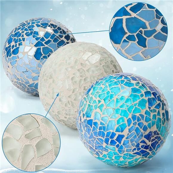 Decorative Ball Set, 6PCS 2.4 Inches Mosaic Glass Orbs Centerpiece Balls Glass - Picture 2 of 6